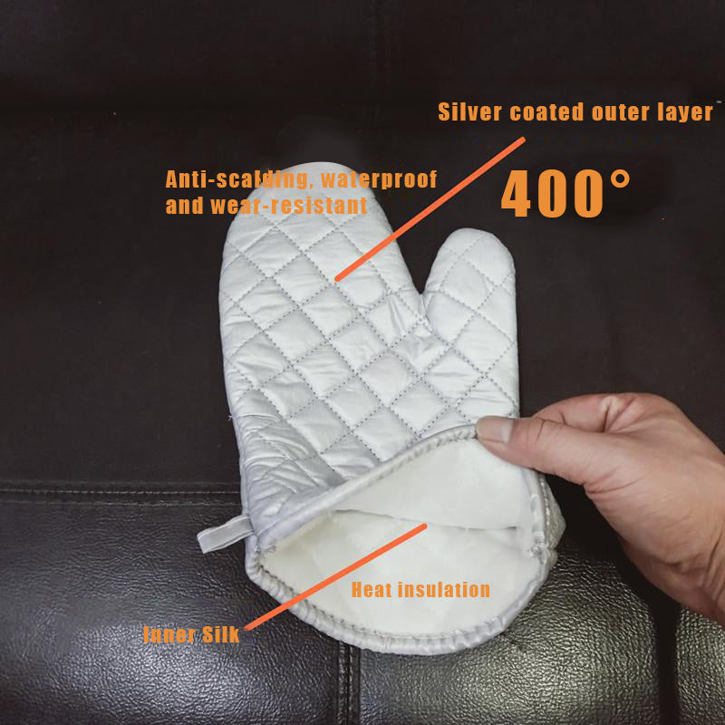 Long Heat Resistant Oven Mitts – Silver Anti-Scald Kitchen Gloves (1 Pair)