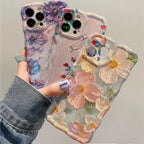 Retro Oil Painting Flower Case for iPhone 16 15 14 13 12 11 Pro Max