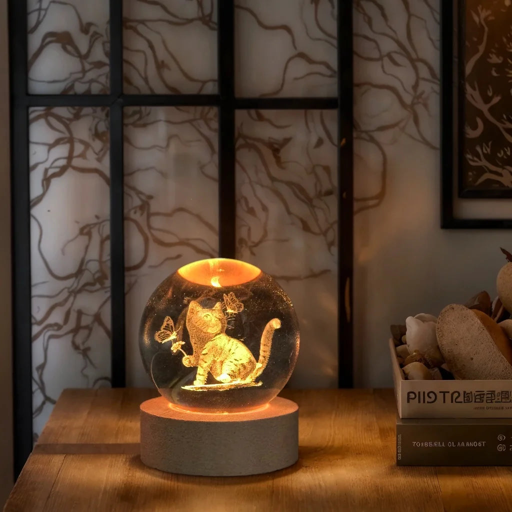 3D Butterfly Cat Crystal Ball Night Light LED Lamp Secondary image