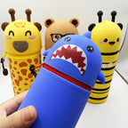 Cute Animal Silicone Pencil Case 2-in-1 Zipper Pen Pouch