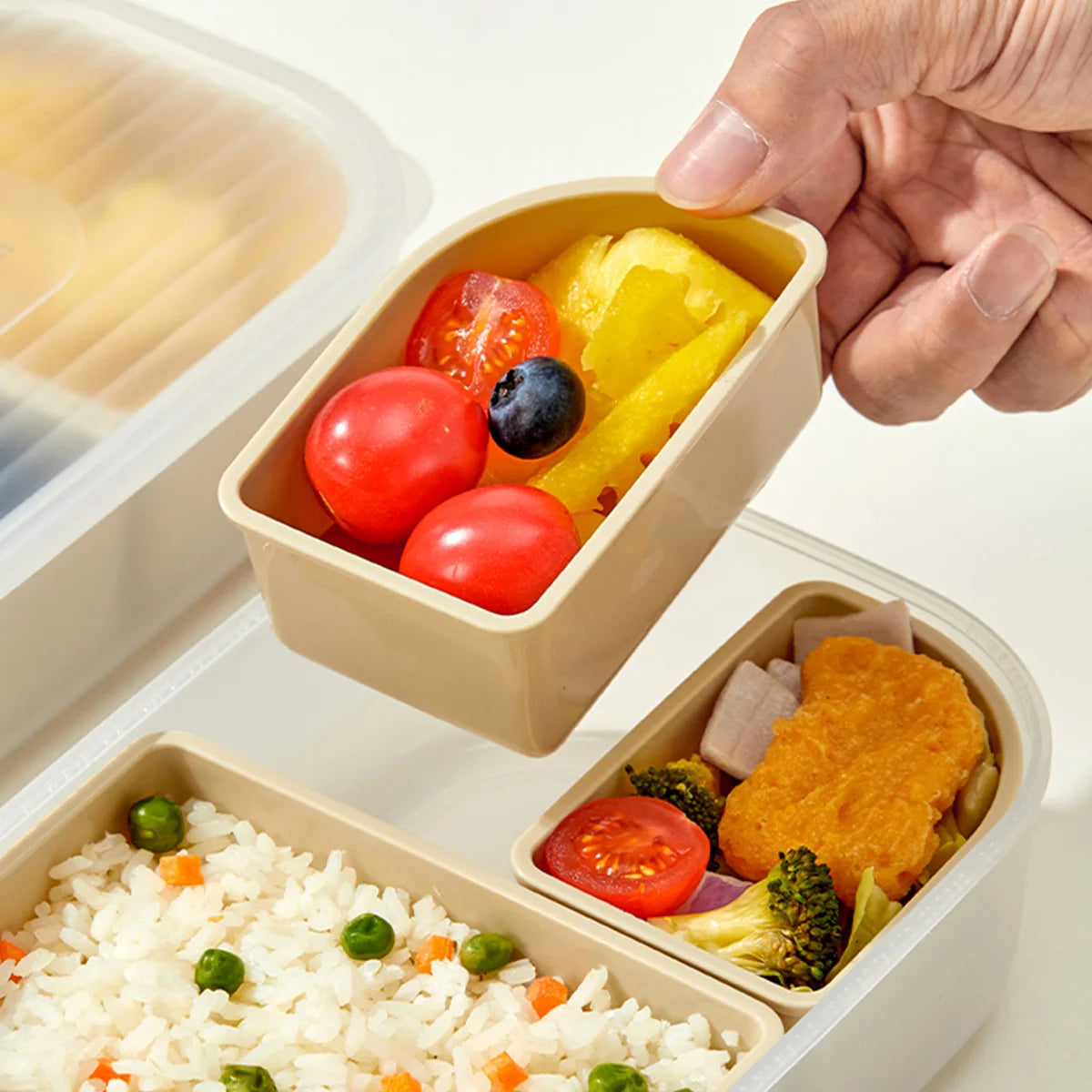WORTHBUY 3 Grid Lunch Box Microwave Safe Detachable Bento Container