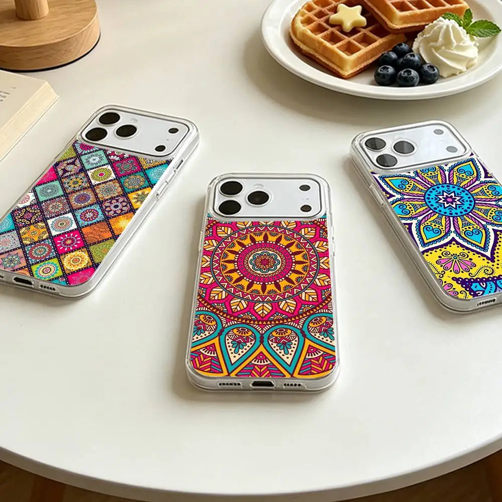 Indian Mandala Silicone Soft Case for iPhone 17 16 15 14 Pro Max Cover
