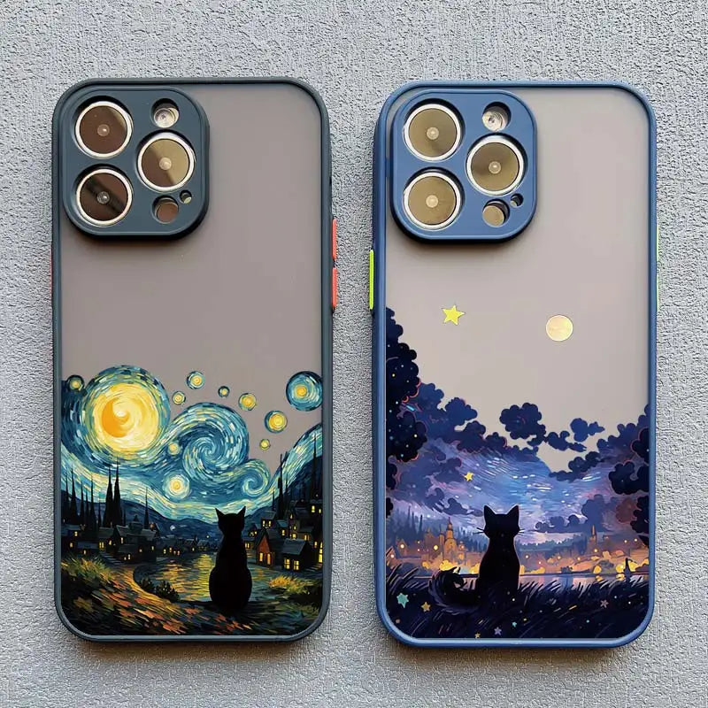 Black Cat Starry Night Case for iPhone 11 12 13 14 15 16 17 Pro Max