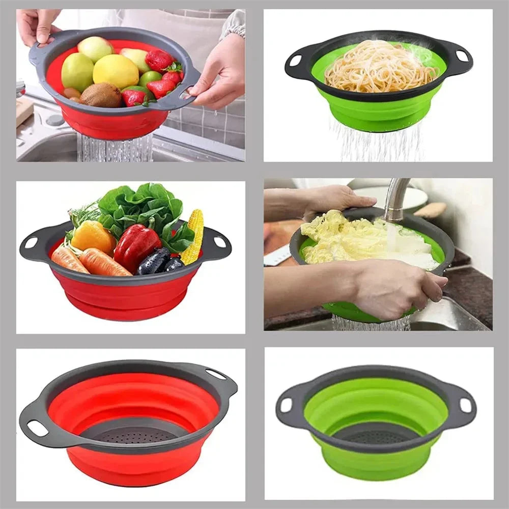 Silicone Folding Drain Basket Vegetable & Fruit Washing Strainer Kitchen Tool