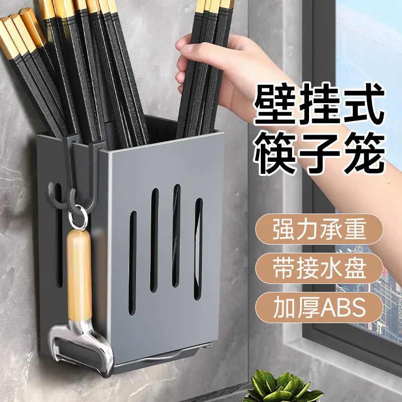 Kitchen Sink Utensil Caddy Wall Mounted Drain Rack with Hooks