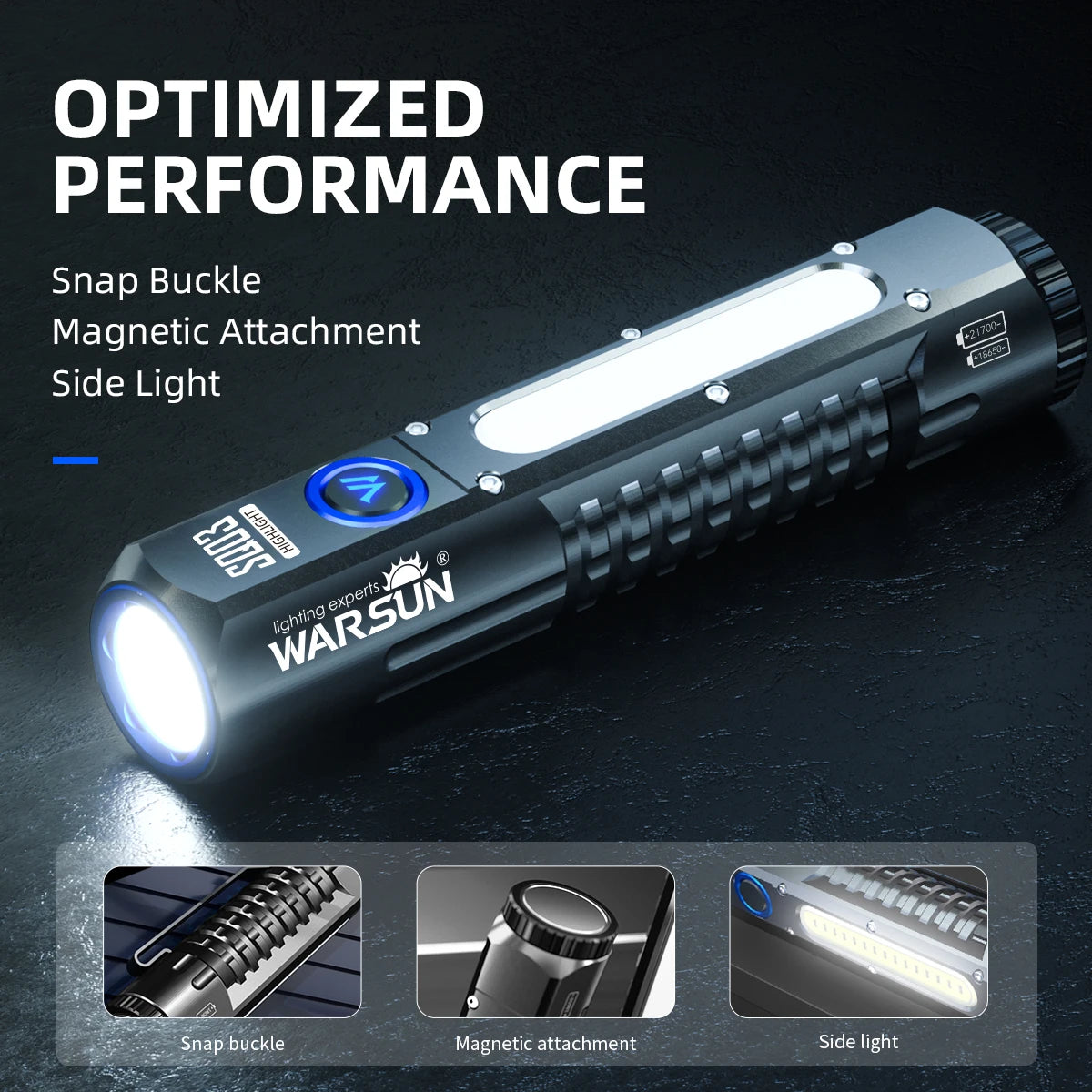 Warsun 2000LM Tactical Rechargeable COB LED Flashlight Secondary image