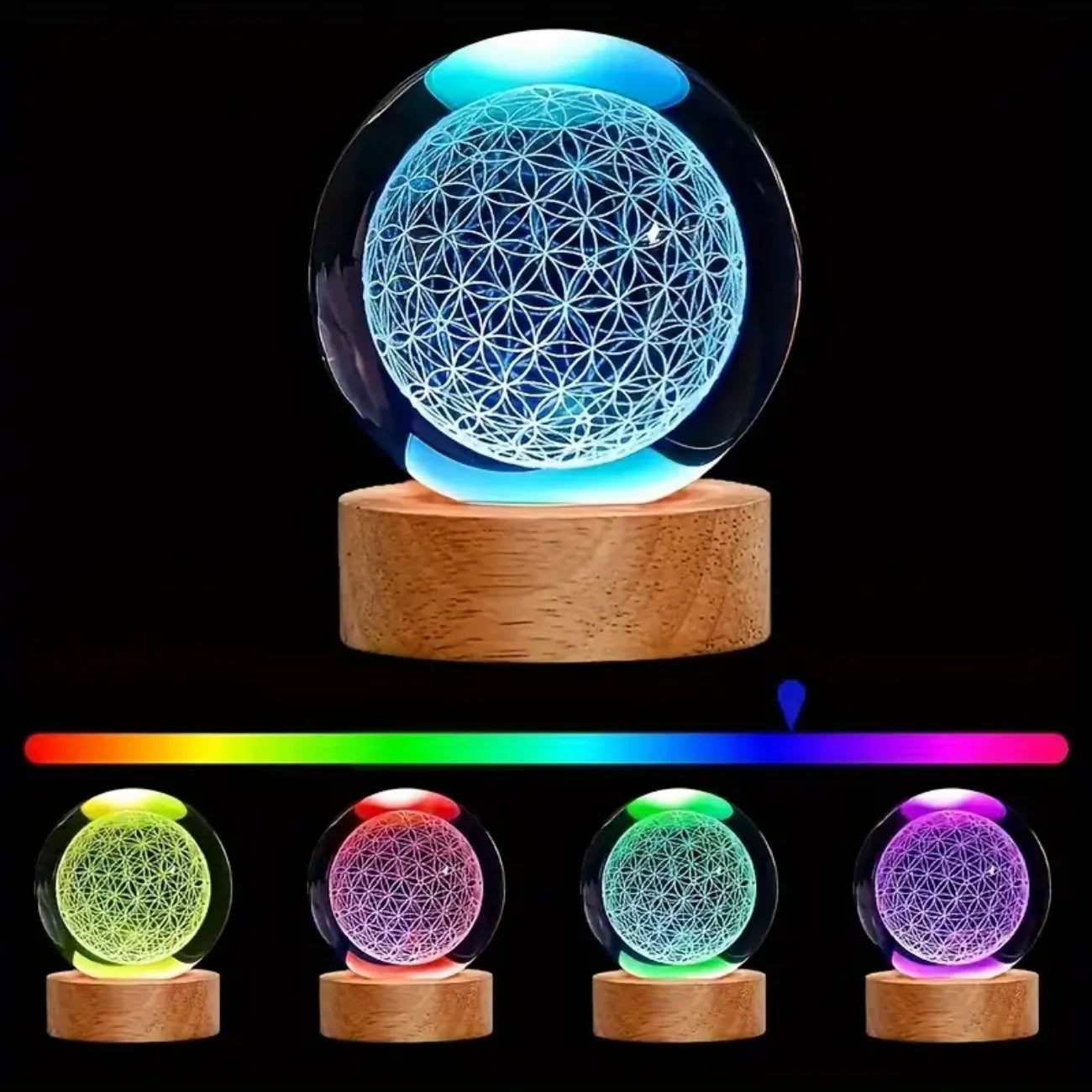 3D Flower of Life Crystal Ball USB Night Light