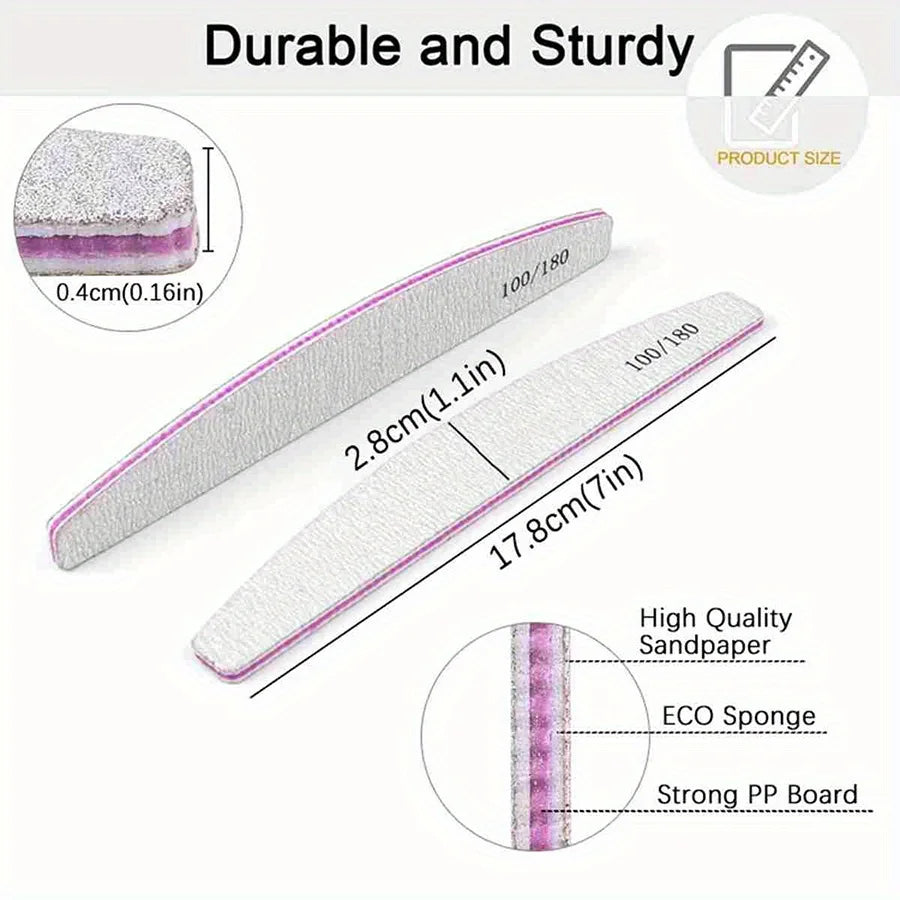 Professional Nail File Set 80-240 Grit Half Moon Nail Buffer