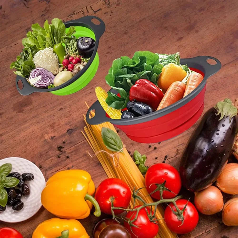 Silicone Folding Drain Basket Vegetable & Fruit Washing Strainer Kitchen Tool