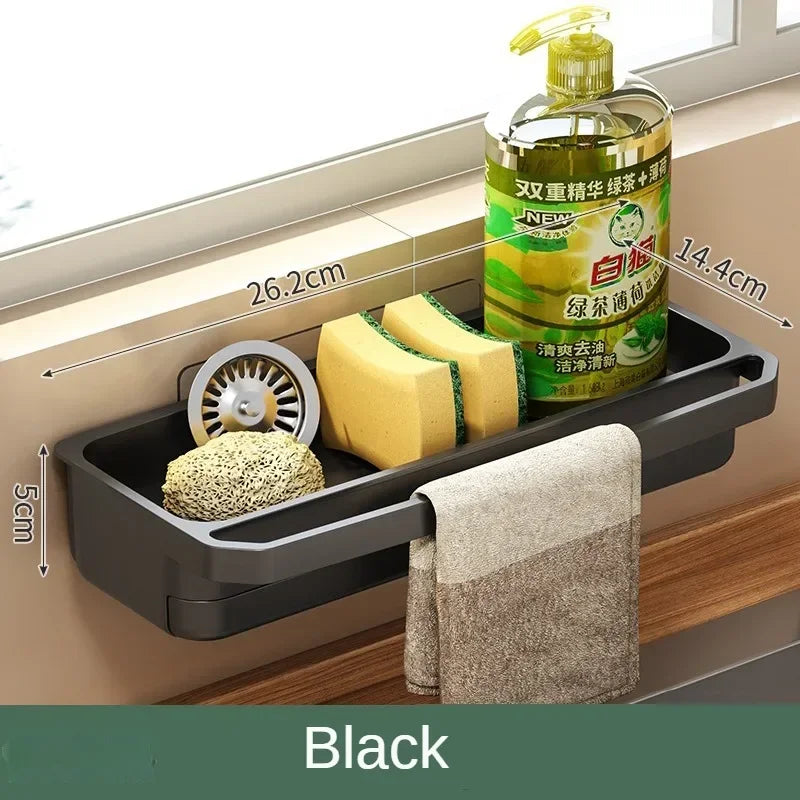 Self-Draining Kitchen Sink Organizer Sponge & Soap Faucet Shelf