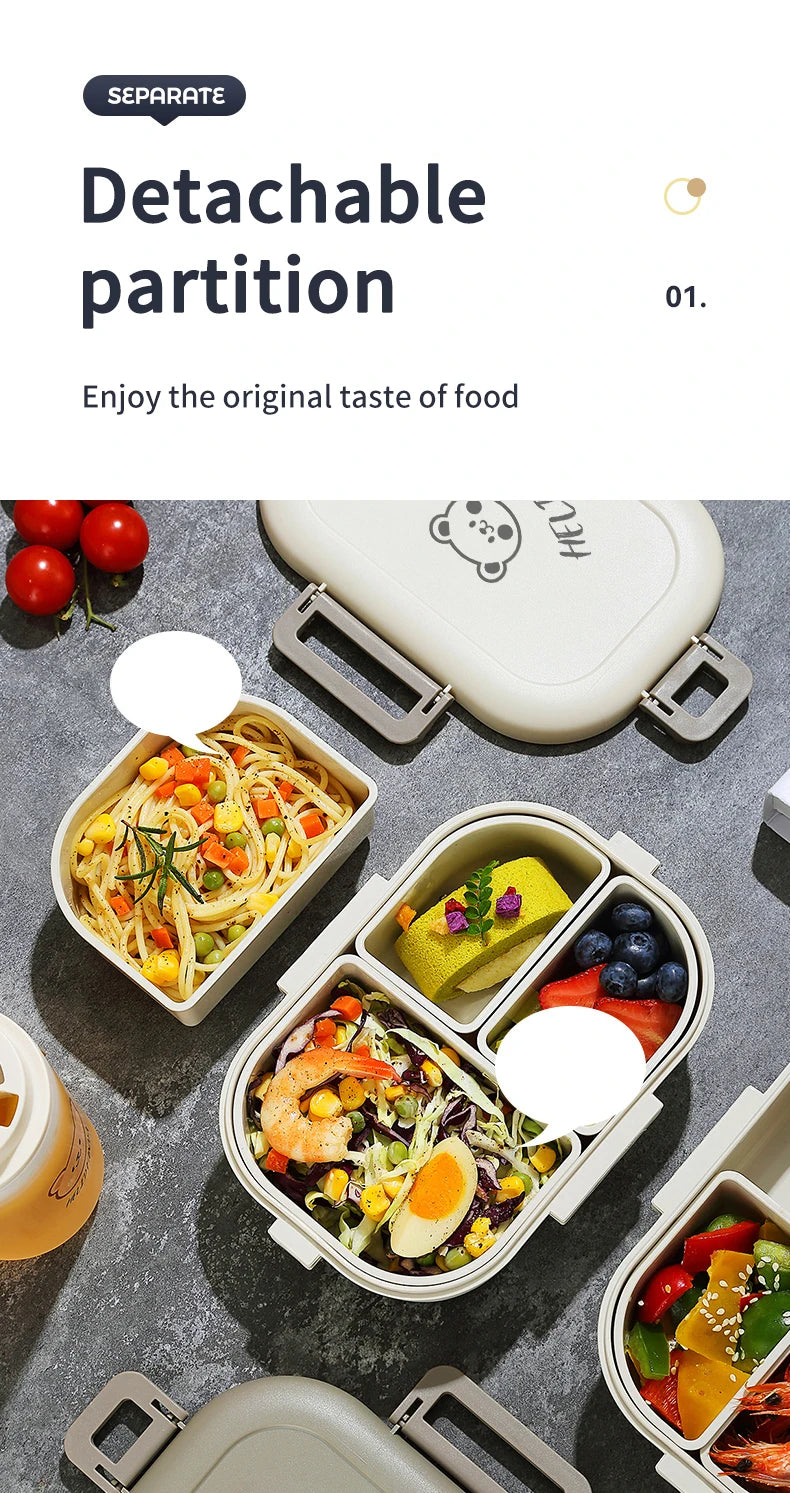 WORTHBUY 800ML Lunch Box Removable 3 Compartment Microwave Bento Box