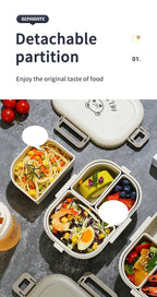 WORTHBUY 800ML Lunch Box Removable 3 Compartment Microwave Bento Box