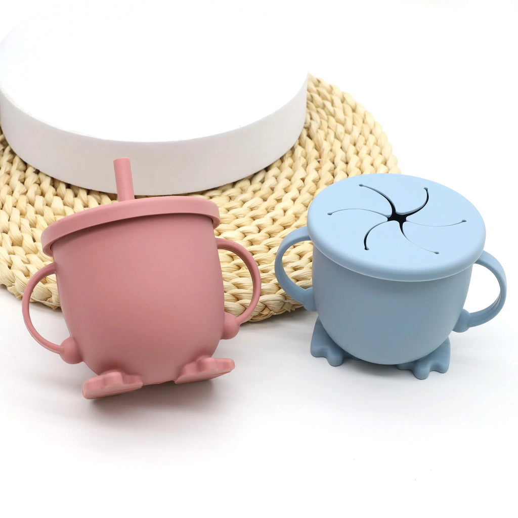 Silicone Straw Cup with Handle Multifunction Snack Cup