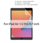 Screen protector for iPad Air 1/2 and Pro 9.7 inch with model numbers.