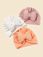 3PCS Baby Bowknot Knitted Hat Set Soft Infant Beanies