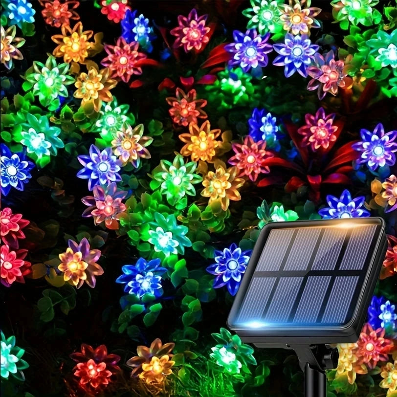 Solar Lotus Flower Fairy Lights Outdoor Garden Decor