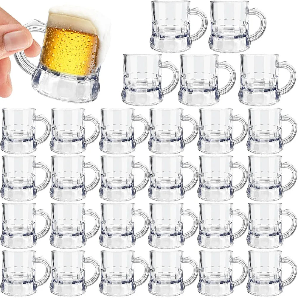 Mini Plastic Beer Mugs 1oz Clear Shot Glasses with Handle