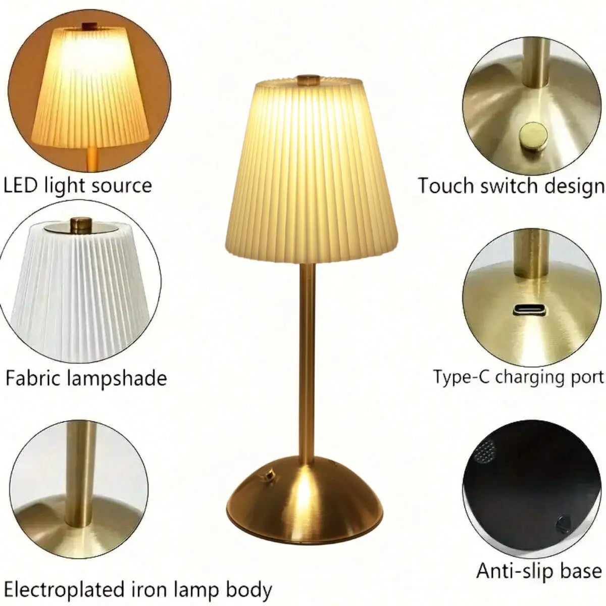 Pleated LED Desk Lamp with Touch Control & 3 Color Lights