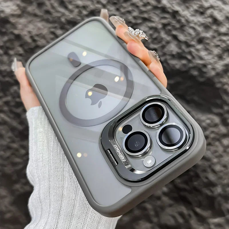 Luxury Magnetic Stand Case with Lens Guard for iPhone 16 15 14 Pro Max