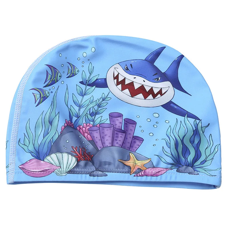 Kids Cartoon Swimming Cap Elastic Fabric Swim Hat
