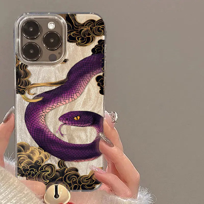 Cute Pink Floral Snake Case for iPhone 16 15 14 13 12 11 Pro Max Cover
