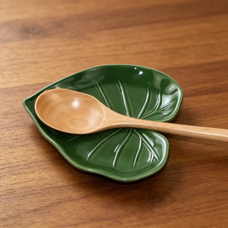 Ceramic Leaf Spoon Rest Kitchen Utensil Holder