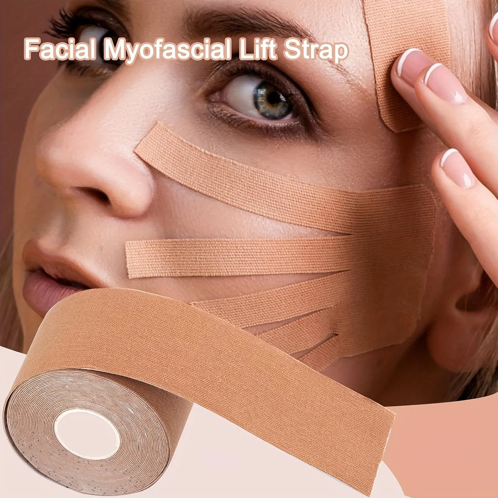 wrinkle removal tape applied on face and cheek for instant skin tightening and anti aging care