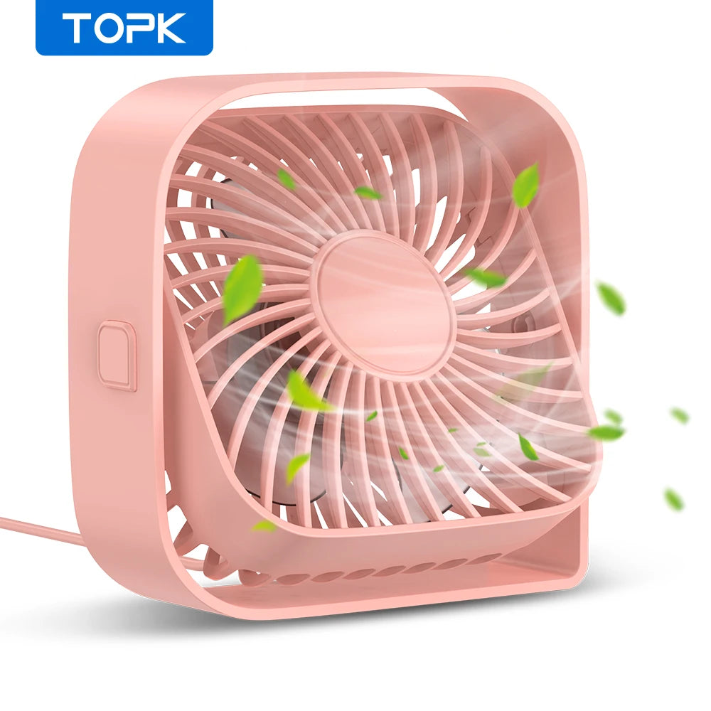 TOPK Mini USB Desk Fan 3 Speed 360° Rotatable Quiet Fan
