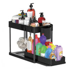 2 Tier Under Sink Organizer Sliding Cabinet Storage Rack with Hooks