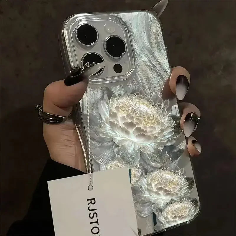 Golden Lotus Feather Case for iPhone 11 12 13 14 15 16 Pro Max