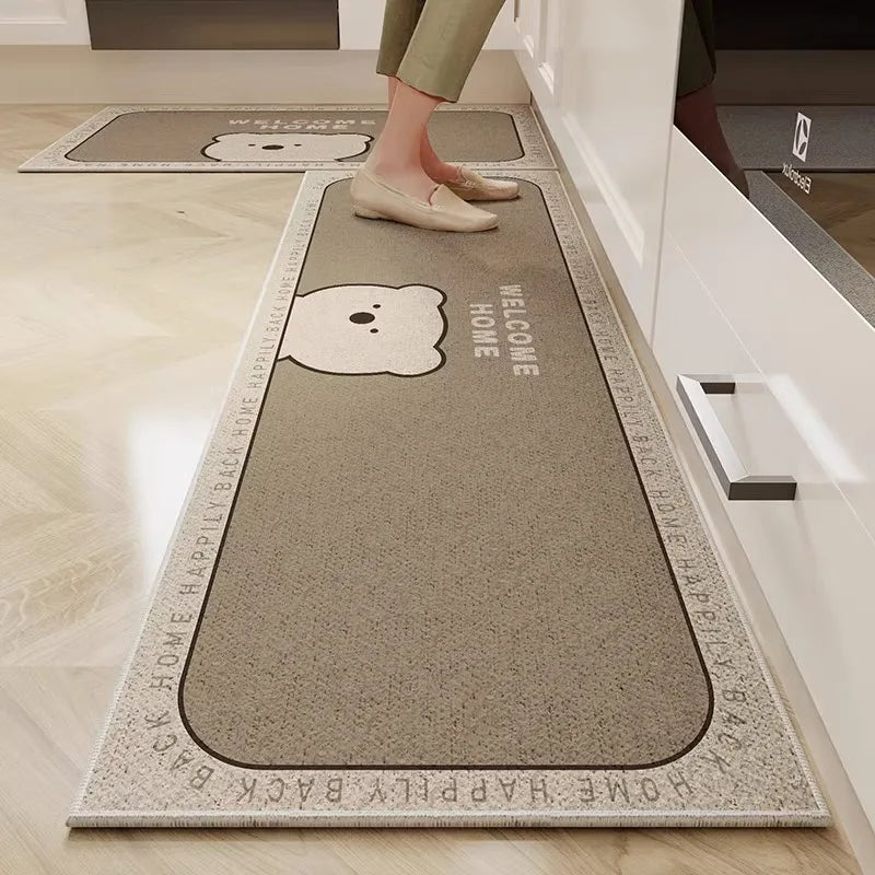 VIKAMA Kitchen Floor Mat Cartoon Dirt Resistant Non-Slip Velvet Carpet