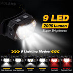 9 LED Rechargeable Headlamp Motion Sensor Flashlight