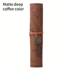 Vintage Treasure Map Pencil Case Leather Roll Stationery Bag