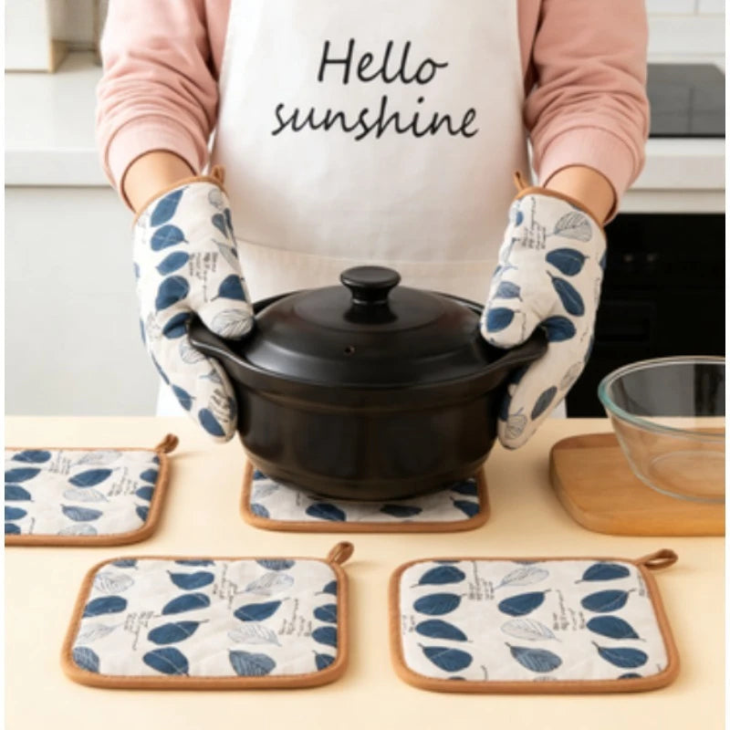 Thickened Cotton Oven Mitts – Heat Resistant Baking Gloves (1 Pair)