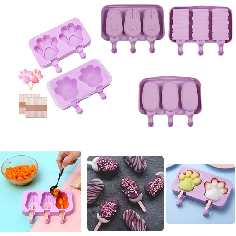 Cartoon Silicone Ice Cream Mold with Lid – DIY Homemade Popsicle Maker