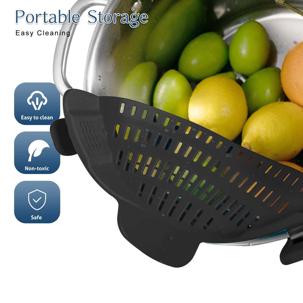 Silicone Pot Strainer Clip-On – Adjustable Kitchen Strainer for Pots & Pans