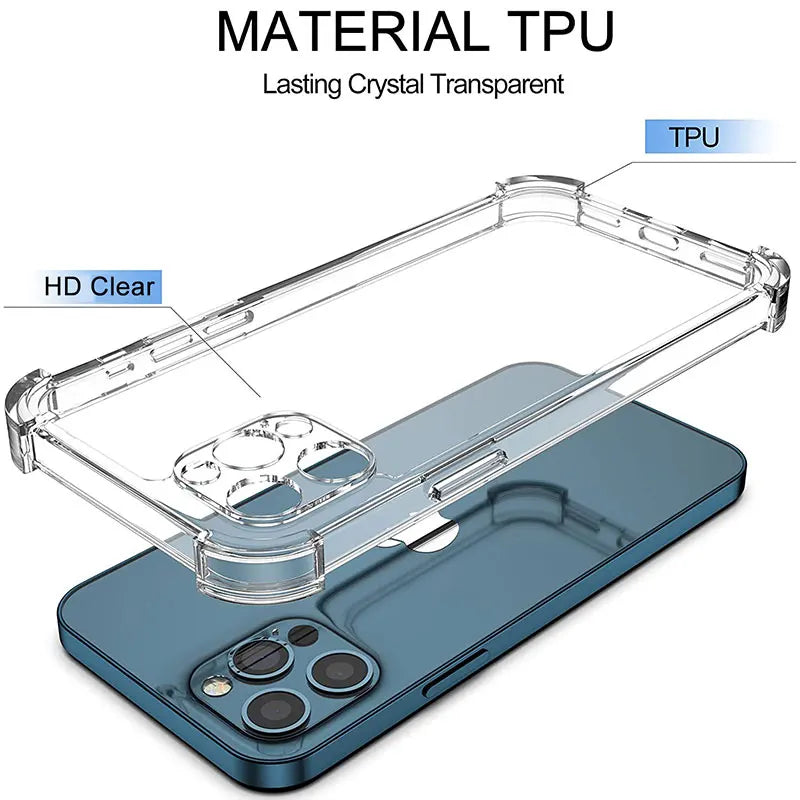 Shockproof Clear Silicone Case for iPhone 17 16 15 14 13 12 11 Pro Max