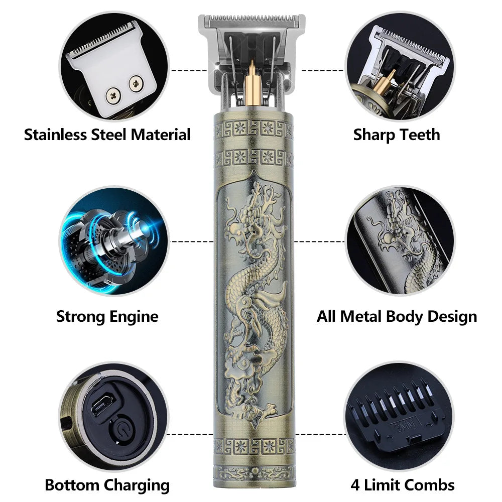 Retro T9 Hair Clipper Cordless Trimmer USB Recharge Barber Shaver Pro