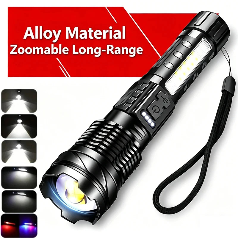 2000LM Tactical LED Flashlight USB Charging Zoom Torch