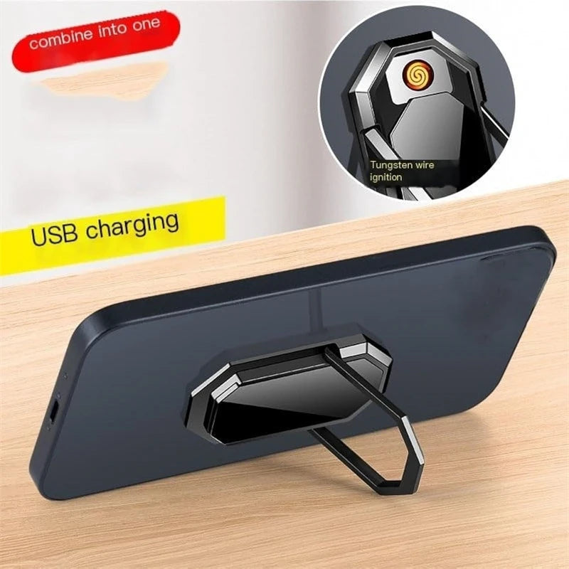 Phone Holder with Lighter - Portable USB Rechargeable Design