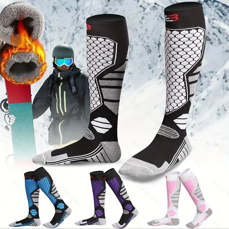 Winter warm ski socks featuring anti slip thickened breathable compression snowboard socks thermal moisture wicking knee high design