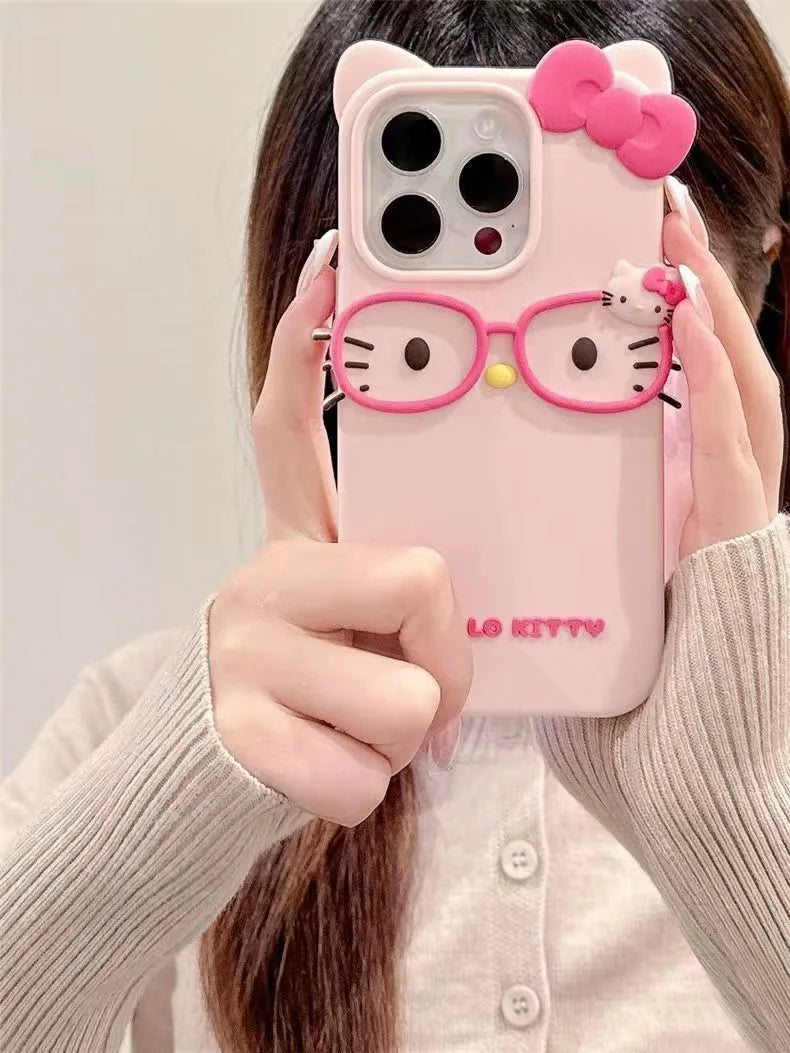 3D Glasses Cat Silicone Case for iPhone 11 12 13 14 15 16 17 Pro Max