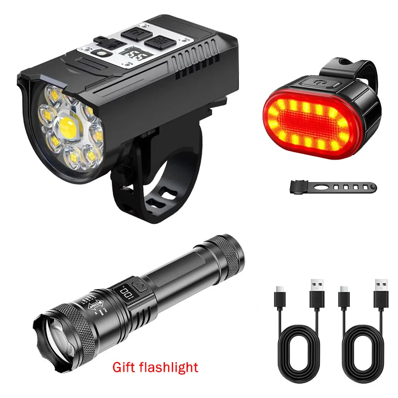 9LED Type-C Rechargeable Bike Flashlight Waterproof Light
