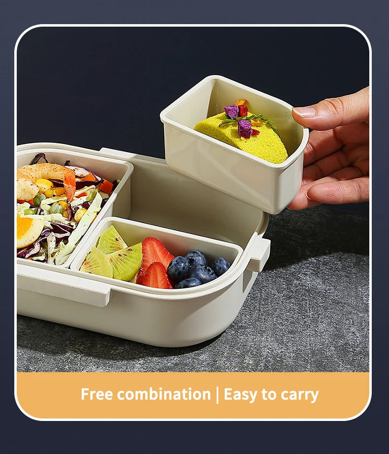 WORTHBUY 800ML Lunch Box Removable 3 Compartment Microwave Bento Box