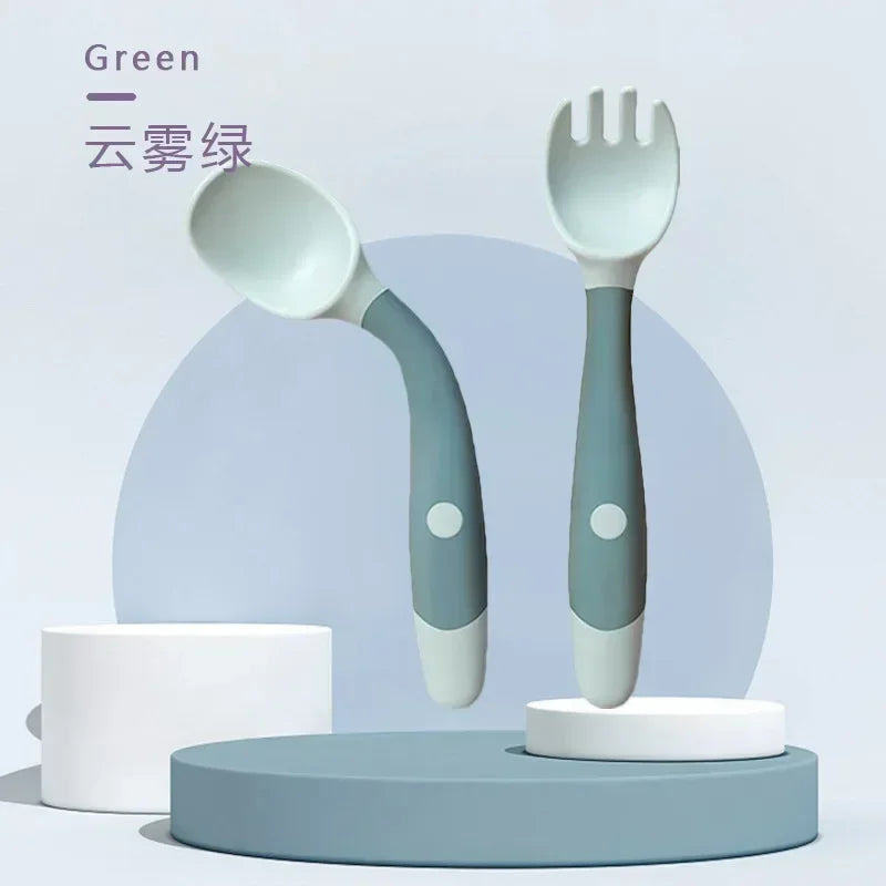 Baby Silicone Spoon & Fork Set Soft Bendable Toddler Feeding Utensils