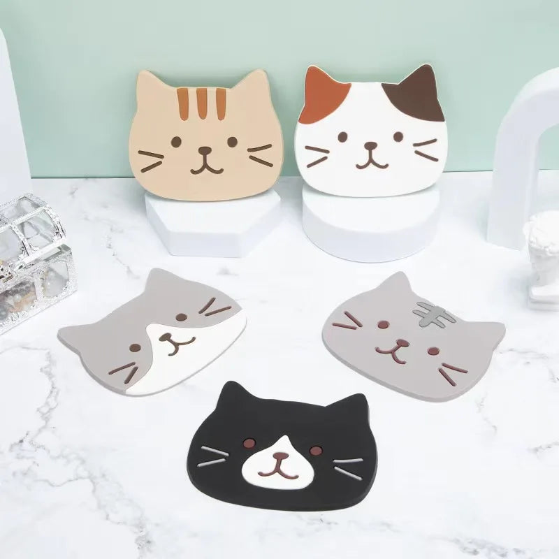 Cat Silicone Cup Coasters 5pcs Waterproof Heat Resistant Table Mats