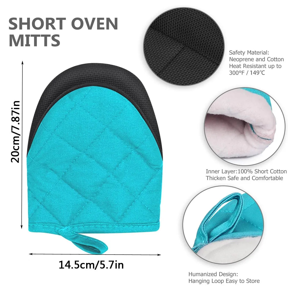 Short Oven Mitts – Heat Resistant Non-Slip Kitchen Gloves (1 Pair)