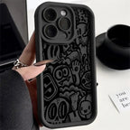 Black Graffiti Silicone Case for iPhone 11 12 13 14 15 16 Pro Max