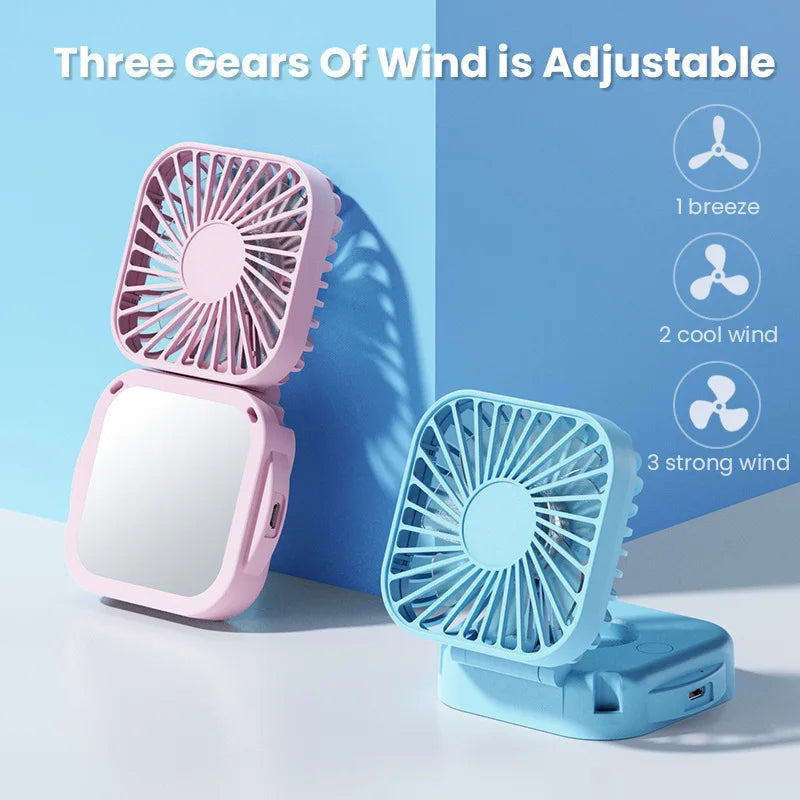 Handheld Mini Fan with Mirror UK 500mAh USB Rechargeable Fan