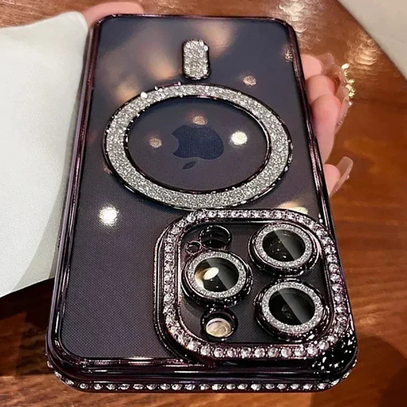 Glitter Diamond Magnetic Case for iPhone 17 16 15 14 13 12 11 Pro Max